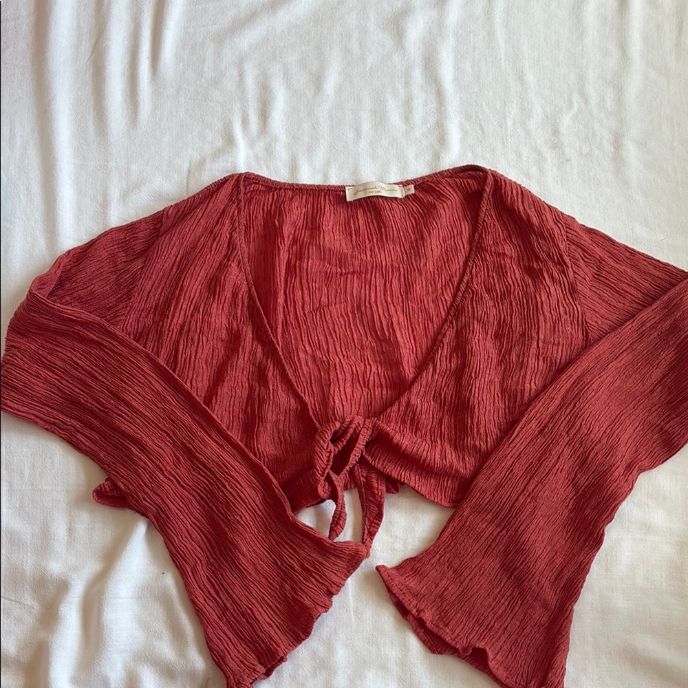 Rust Red Tie-Front Cropped Top
